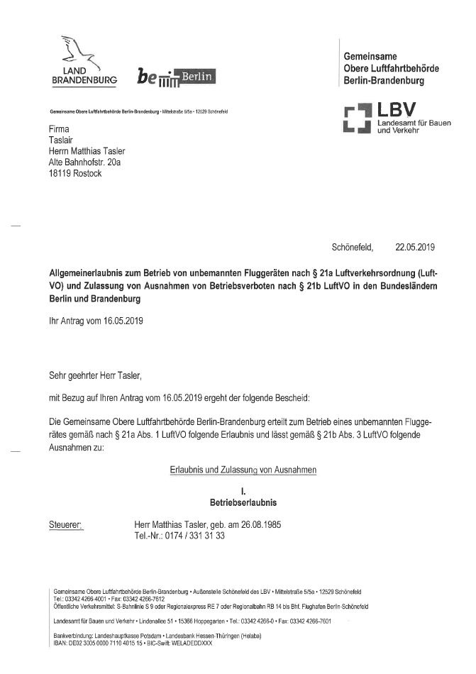 Luftaufnahme Berlin Betriebserlaubnis Taslair Luftaufnahmen